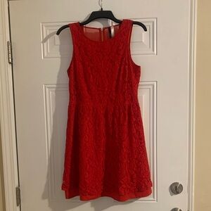 Vintage Kensie Vibrant Red Lace Dress Sheer Back Zipper Size M